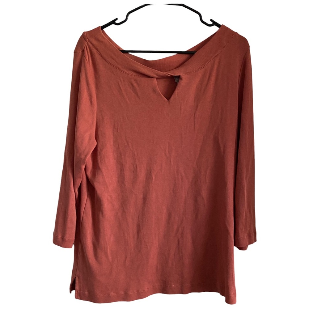 Chico’s Convertible Supima Cotton Twist Neck Tee Desert Coral Size 1 Medium/8